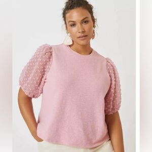 Anthropologie Maeve Pink Woven Puff Sleeve Top Polka Dots Size XL